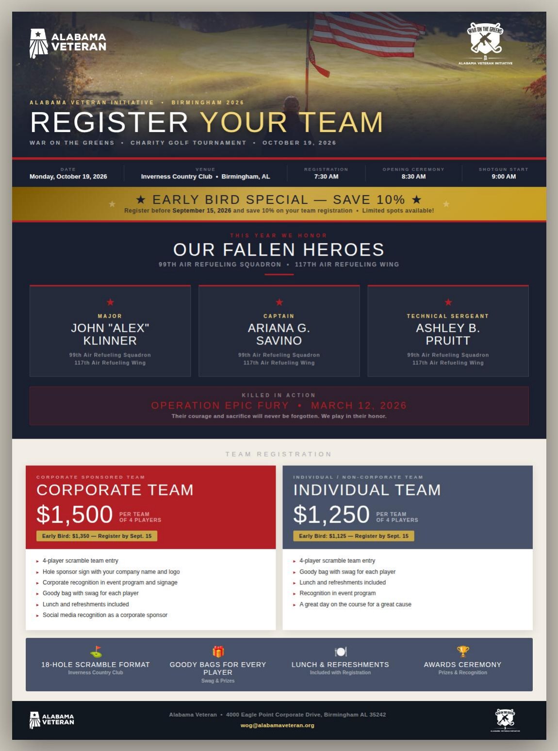War on the Greens 2026 team registration flyer